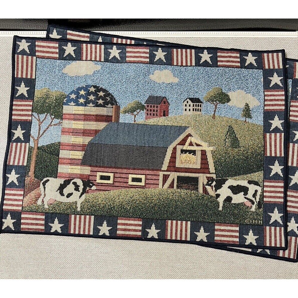 Farm Cow/Barn 4 pc. Placemats Red White Blue Patriotic Farmhouse Decor Americana - Picture 3 of 8